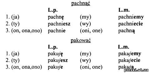 Відмінювання дієслів польської мови в теперішньому часі - 1 група дієвідміна